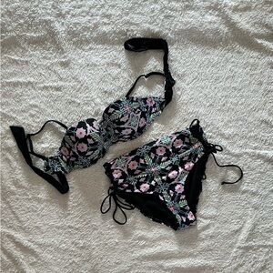 Floral Black Bikini Set